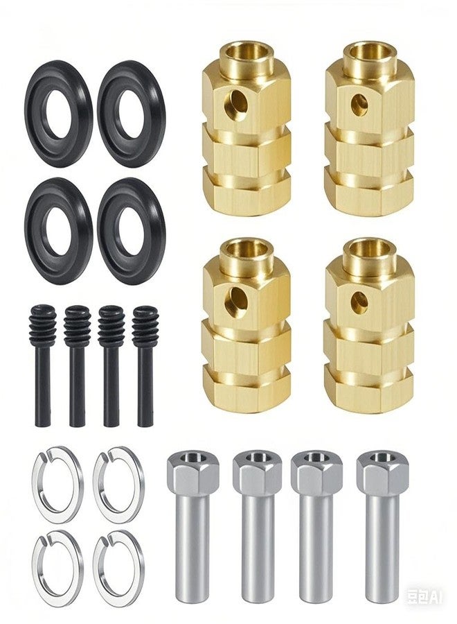 RCJUMPANT 4PCS 12mm Wheel Hubs Hex Pins Adapter-Heavy Duty Brass(5-20mm) for TRX4 TRX6 RC Crawler - Heavy Duty Wheel Spacers & Extensions (15mm) - Image 1